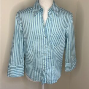 Vintage At Last Light Blue Striped Button Down Shirt Buckle Cuffs. Childs Large